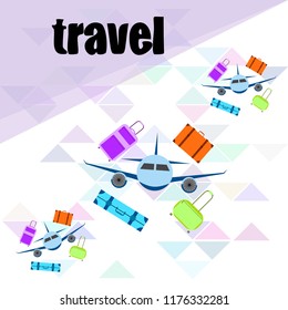 travel suitcase plane vector background