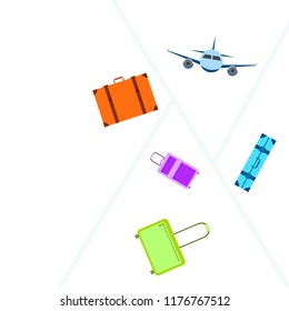 travel suitcase plane vector background