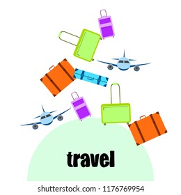 travel suitcase plane vector background