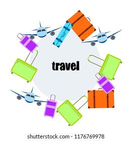 travel suitcase plane vector background