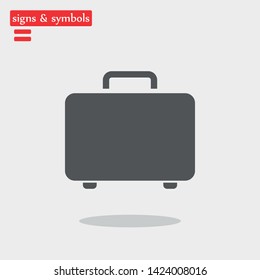 A travel suitcase with a pocket in front of it icon isolated on a styly background.  A travelling luggage icon.A trip baggage sign.  Vector Illustration