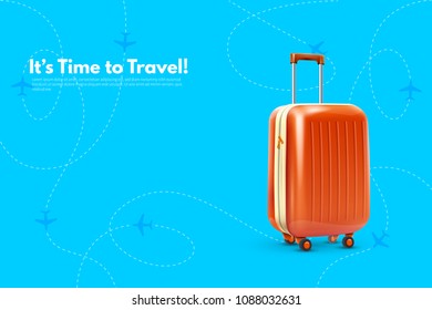 Travel Suitcase Realistic. It’s Time to Travel text. Travel concept background. Realistic design elements  vector illustration.