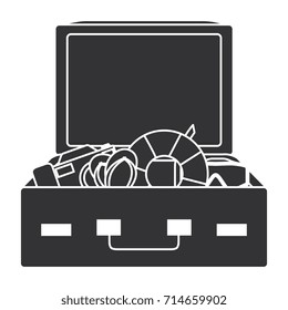 travel suitcase with sandals and float