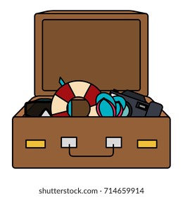 travel suitcase with sandals and float