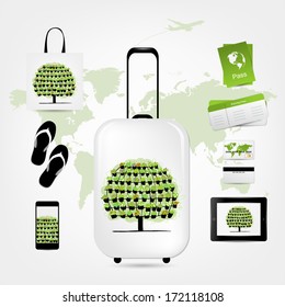 Travel suitcase with set of icons for your design