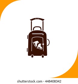 Travel suitcase and skates sign. Brown icon on white background