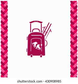 Travel suitcase and skates, skiing icon Flat Design. Isolated Illustration.