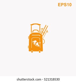 Travel suitcase and skates, skiing vector icon
