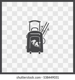 Travel suitcase and skates, skiing vector icon. Isolated illustration. Business picture.