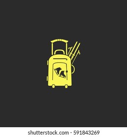 Travel suitcase and skates, skiing vector  icon.