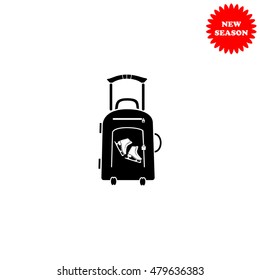 Travel suitcase and skates vector icon isolated on white background.
