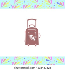 Travel suitcase and skates vector icon on white background. Isolated illustration. Business picture.