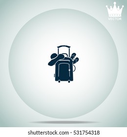 Travel suitcase, slippers and  beach hat  vector illustration.
