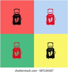 Travel suitcase and slippers vector  icon.