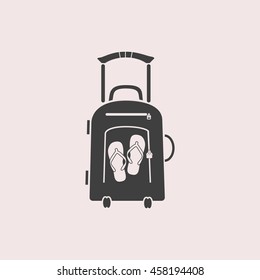 Travel suitcase and slippers web icon. Isolated illustration