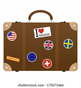 Travel Suitcase With Stickers (isolated On White Background) 