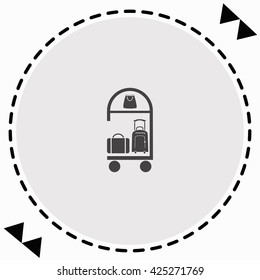 Travel suitcase with tag on cart icon Flat Design. Isolated Illustration.