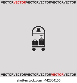 Travel suitcase with tag on cart icon.