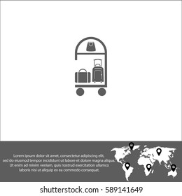 Travel suitcase with tag on cart vector  icon.