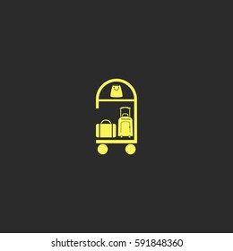 Travel suitcase with tag on cart vector  icon.