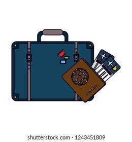 Travel suitcase with tickets and passport