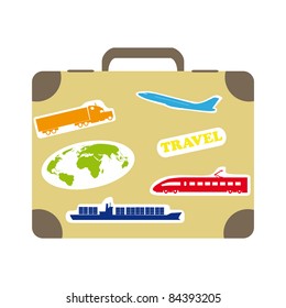 Travel Suitcase with transport stickers.