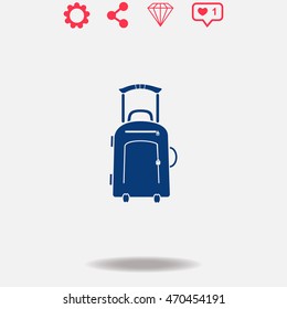 Travel suitcase vector icon on grey background.