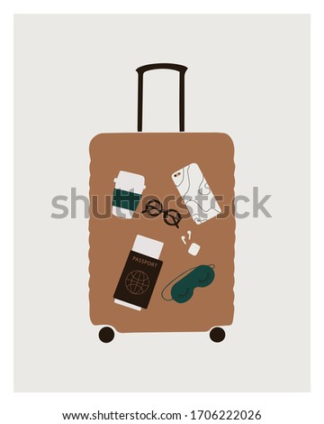 Travel suitcase vector print. Suitcase poster.