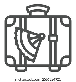 Travel suitcase with veer line icon, traveling baggage concept. Vector graphics. Briefcase portfolio bag sign on white background, outline style icon for mobile or web design