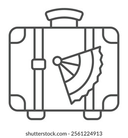 Travel suitcase with veer thin line icon, traveling baggage concept. Vector graphics. Briefcase portfolio bag sign on white background, outline style icon for mobile or web design