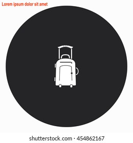 Travel suitcase web icon. Gray circle button with white illustration.