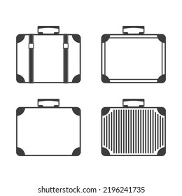 Travel suitcase with wheels in flat style. Modern and vintage travel bag isolated on white background. Baggage icon set. Luggage case vector illustration. Travelling, tourism or trip concept. EPS 10.