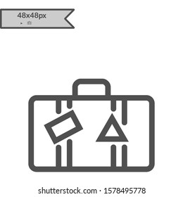 Travel suitcase with wheels line icon. Linear style icon. Flat design element. Editable stroke. 48x48 Pixel Perfect.