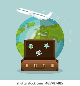 travel suitcase world airplane vacation design