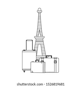 travel suitcases and eiffel tower over white background, vector illustration