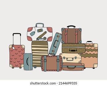 Maletas de viaje. Ilustración vectorial plana dibujada a mano. El concepto de viaje