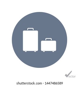 A travel suitcases icon isolated on a styly background. A travelling luggage in an airport or a train station.A trip baggage sign. Vector Illustration