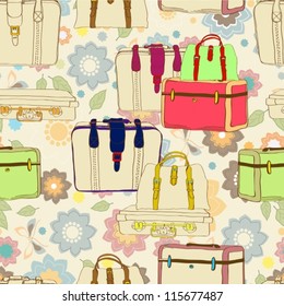 travel suitcases seamless illustration with floral patter,vector