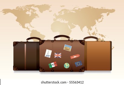 Travel Suitcases with world map