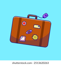 Travel Suitecase With Sticker Cartoon Vector Icon Illustration. Vacation Equipment Concept. Flat Cartoon Style.