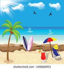 travel summer beach background vector.