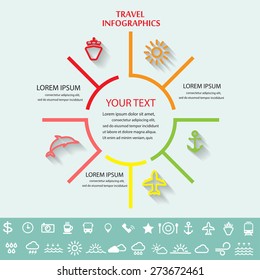 travel and summer beach infographic elements templates ,Can be used for workflow layout, banner, diagram, web design, timeline, info chart, brochure template. vector illustration.