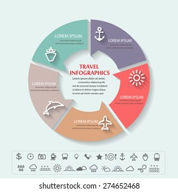 travel and summer beach infographic elements templates ,Can be used for workflow layout, banner, diagram, web design, timeline, info chart, brochure template. vector illustration.