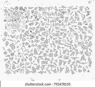 Reisen und Sommer dekorative Elemente. Elemente zum Schaffen von Sommerstrand und Feiertagen, Wandergrafik, handgezeichnete Cartoons