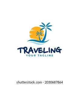 travel summer holidays template logo design. Badge, emblem, vector illustration.