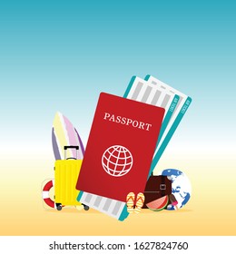 travel summer illustration with red passport