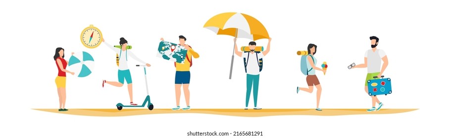 Travel. Summer rest. Family travel. Vacation with friends. Vector illustration.