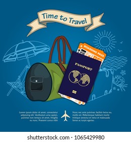 Travel and Summer Vacation Design template. Time to travel. Vector illustration.