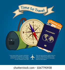 Travel and Summer Vacation Design template. Time to travel. Vector illustration.