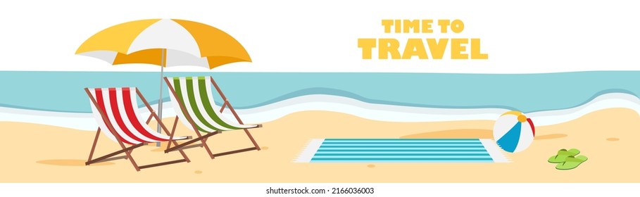 Travel. Summer vacation at sea. Family travel. Vacation with friends. Vector illustration.